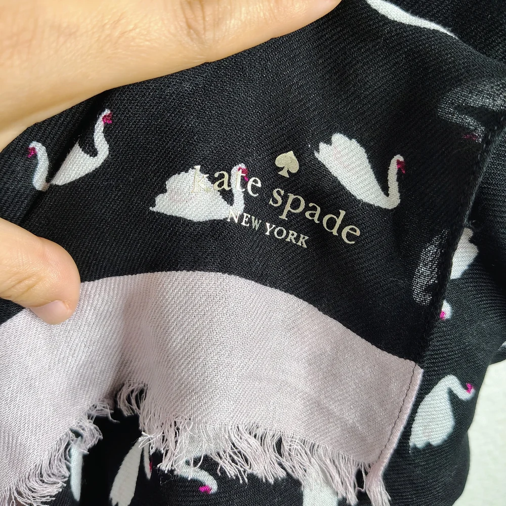 Kate Spade Black and White Swan Pattern Scarf - Picture 10 of 11